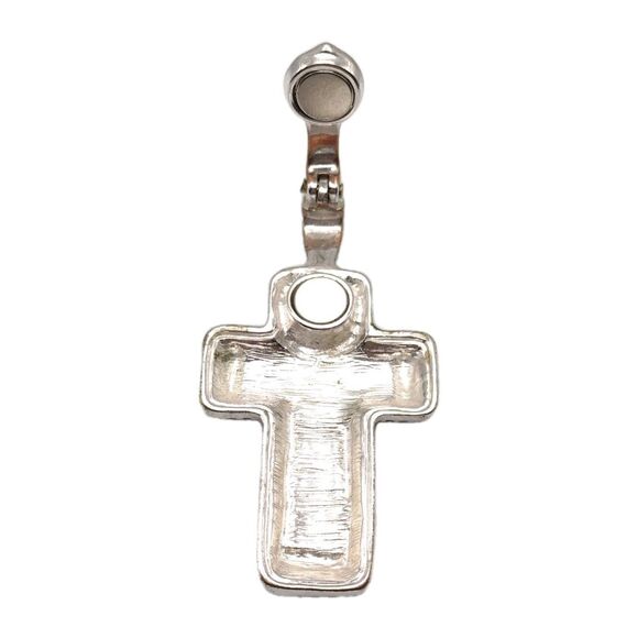 Gorgeous Silver Stainless Black Enameled Southwestern Filigree Cross Pendant 21g - Picture 4 of 6